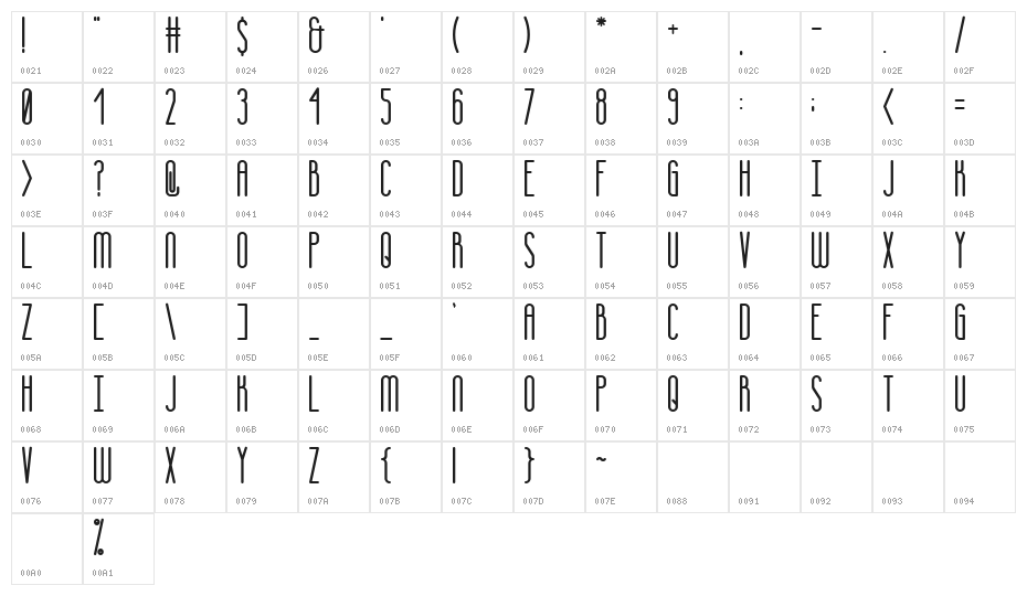 The Late GatsbyRegular Character Map