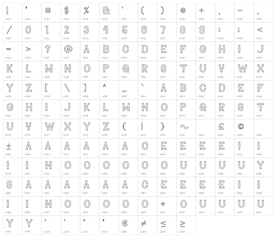 The Lekker Outline Character Map