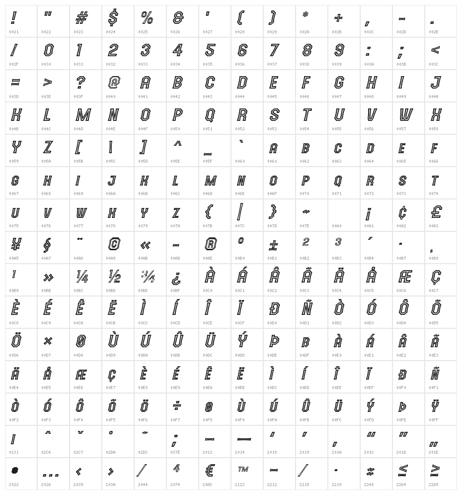 The October One Italic Character Map