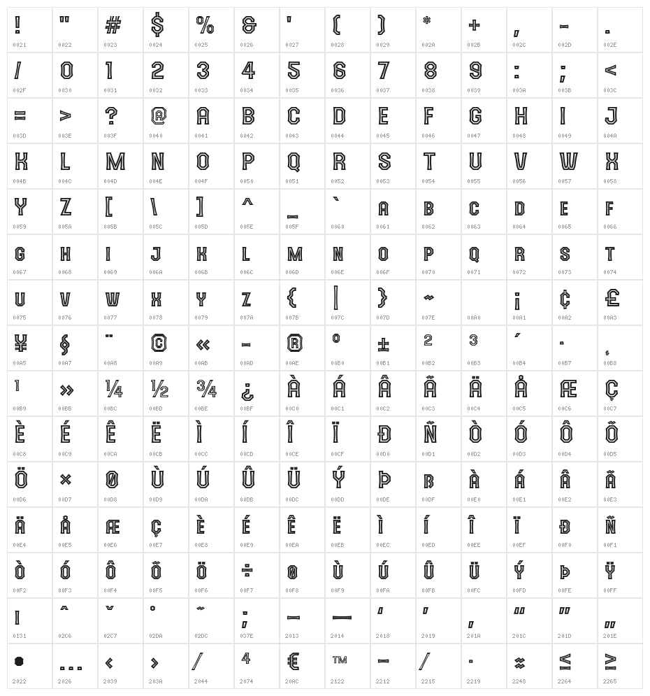 The October One Character Map