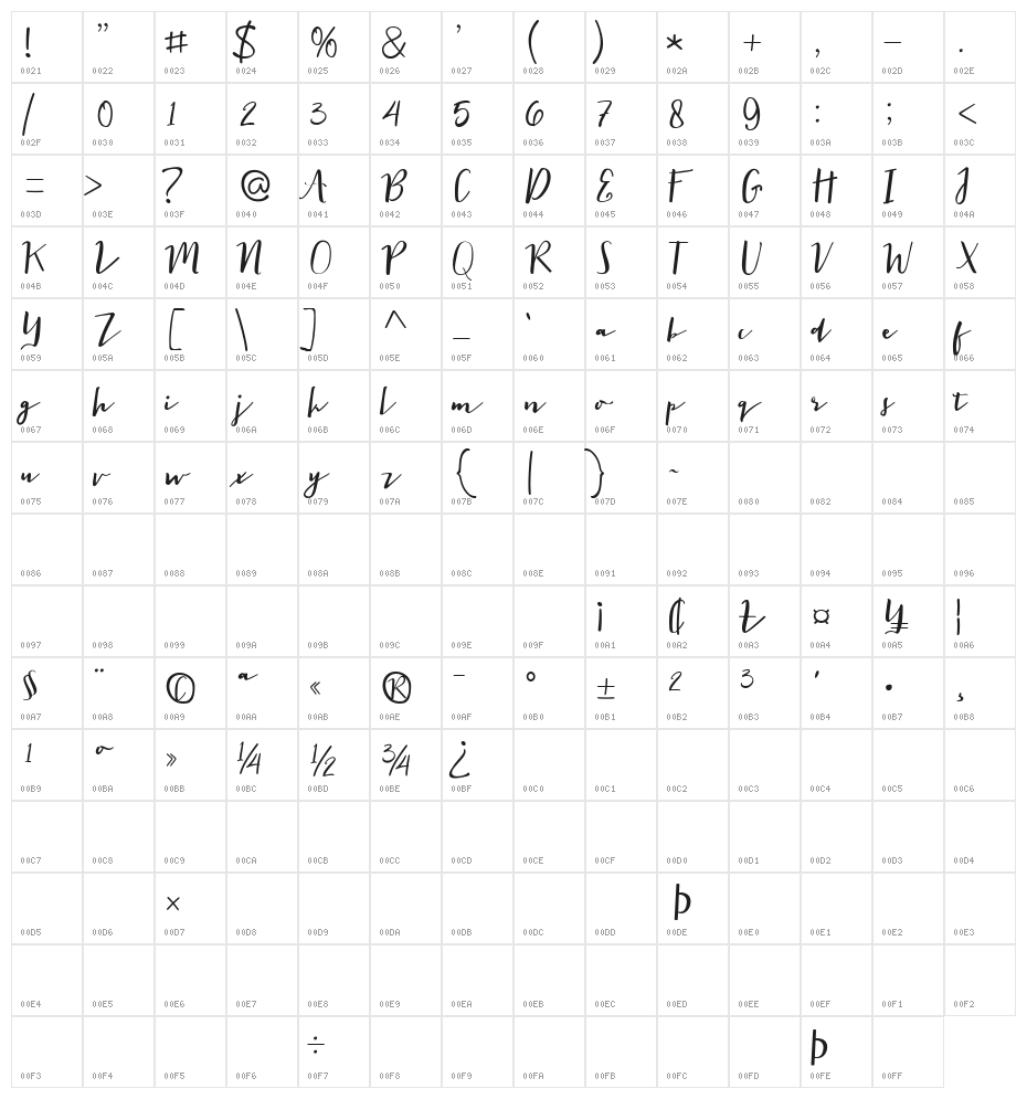 The Signer demo Regular Character Map