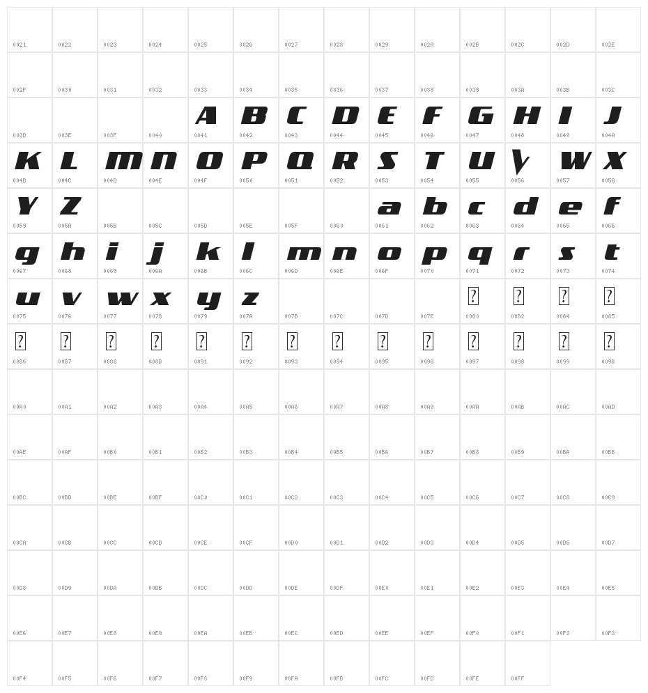 The Voice Font Character Map
