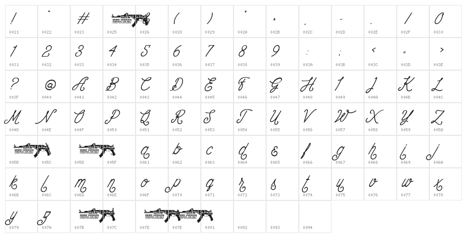The Wahhabi Script Bold Cond Alt Character Map