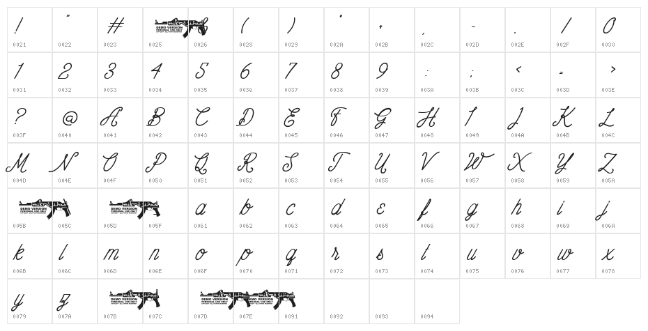The Wahhabi Script Bold Cond Character Map