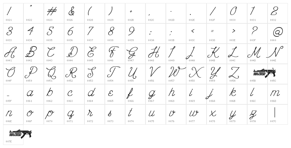 The Wahhabi Script Bold Italic Character Map