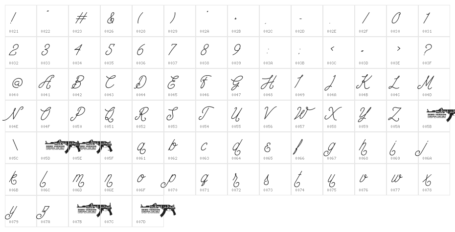 The Wahhabi Script Condensed Alt Character Map