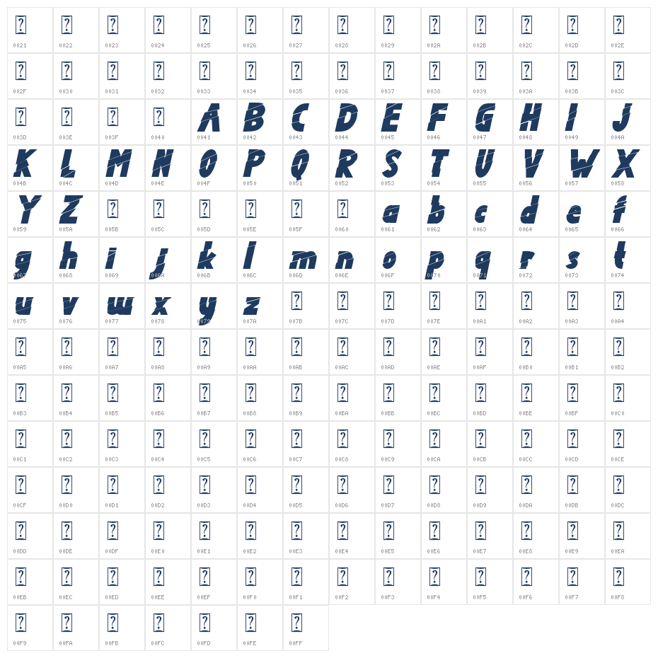 The Zander Demo Italic Character Map