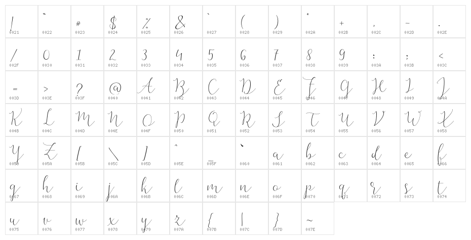 TheBellaria-Regular Character Map