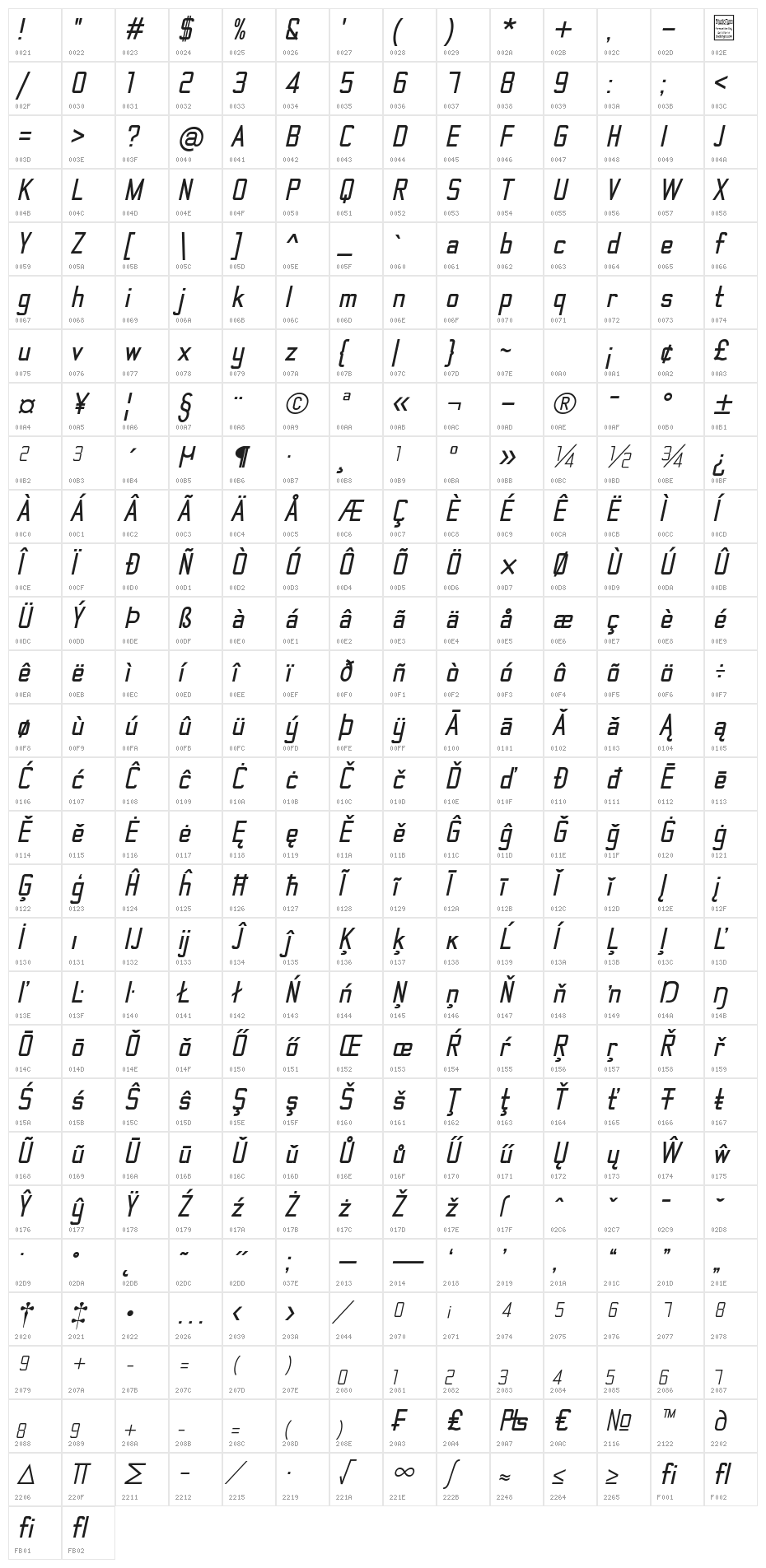 TheMatic Bold Italic Character Map