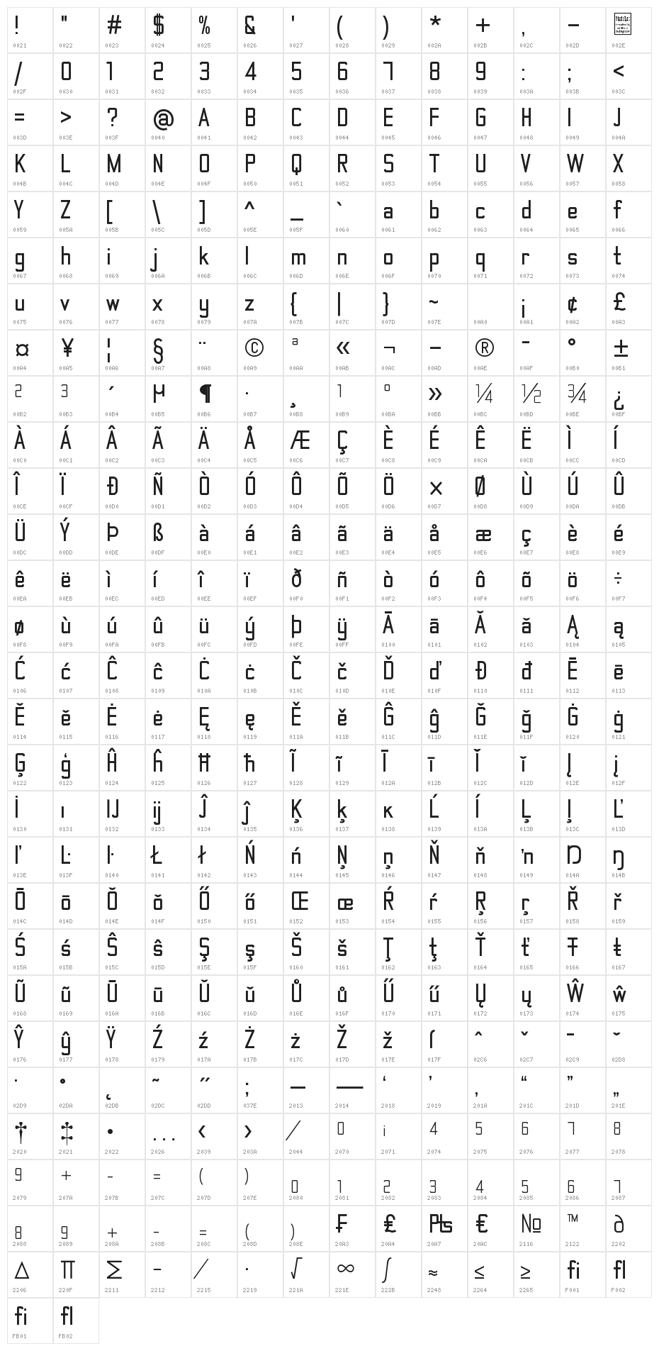 TheMatic Bold Character Map