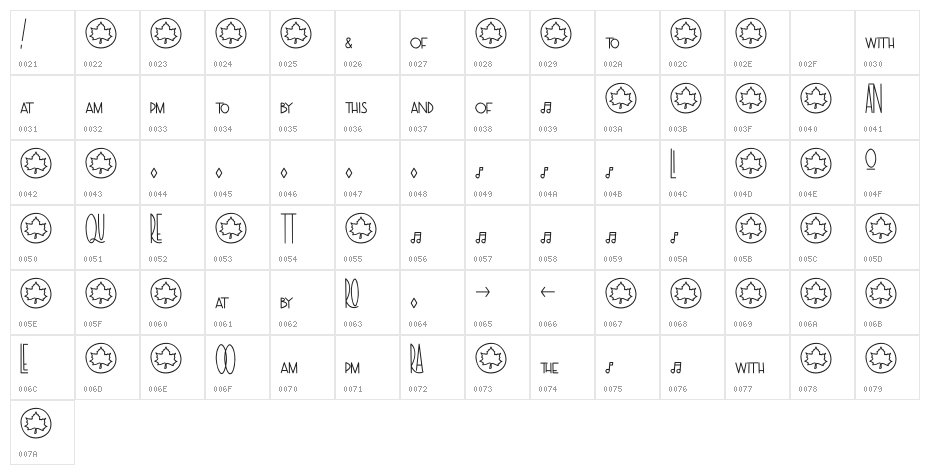 TheRa-SymbolsandLigaturesBold Character Map