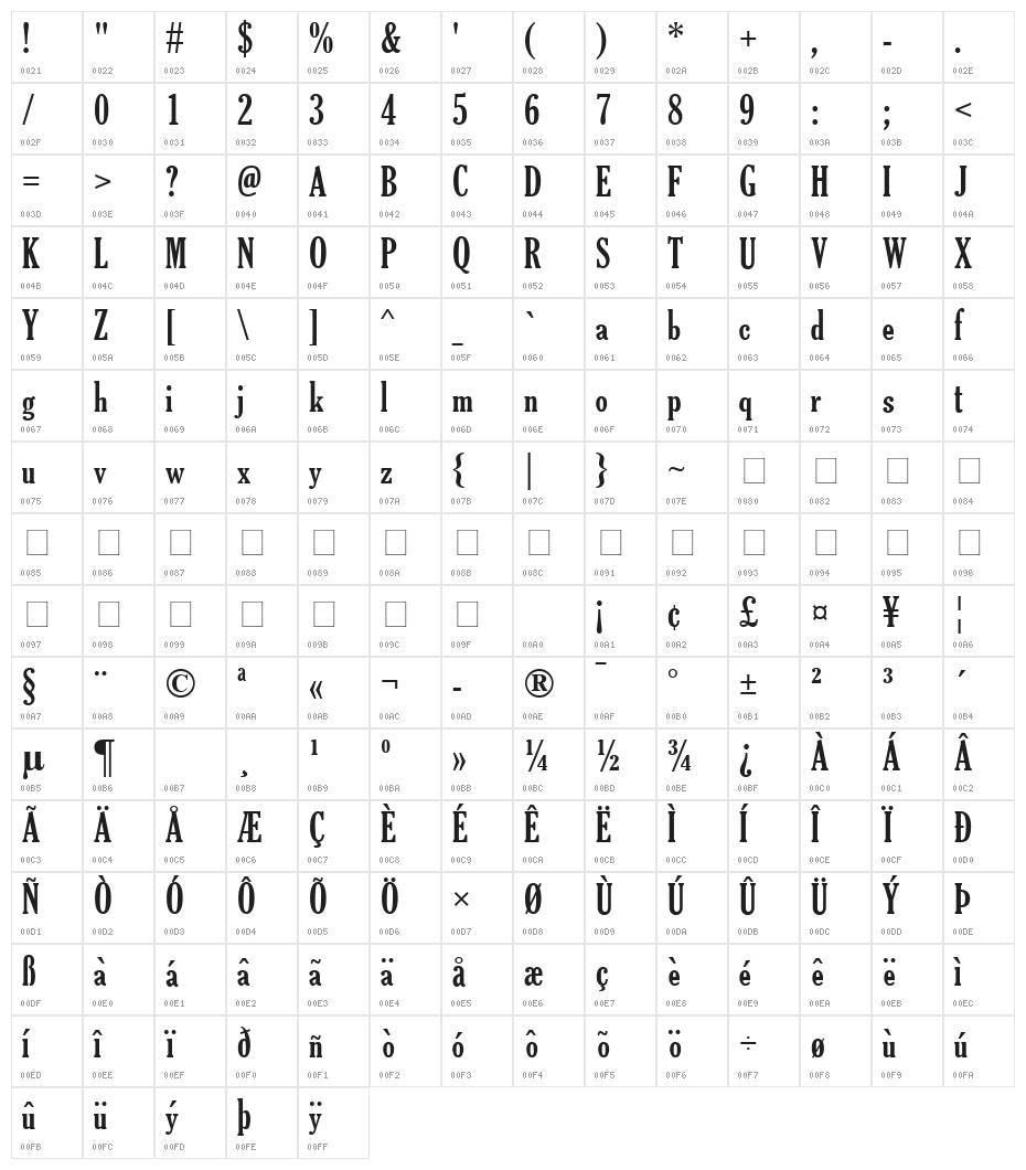 TheReconLegendFont Character Map