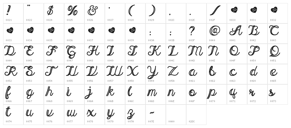 TheSecretLove-MedDoubleLine Character Map