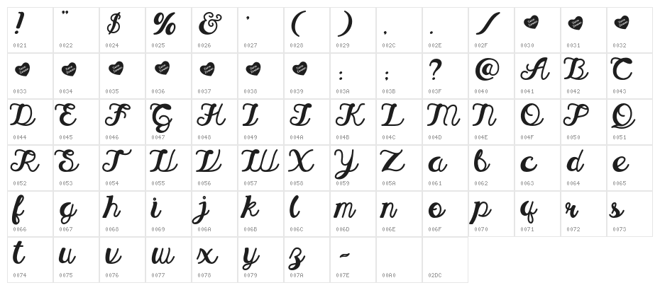 TheSecretLove-MediumReguler Character Map
