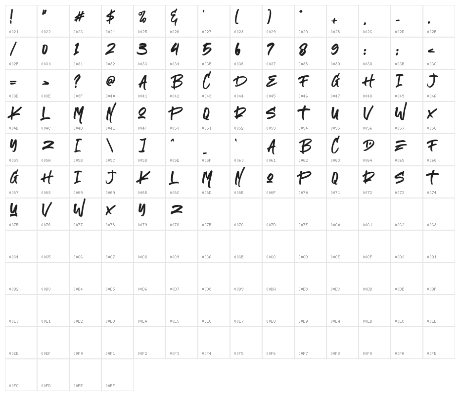 TheStamshonsDemo-regular Character Map