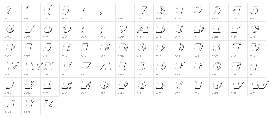 Theatrical Shadow Bold Italic Character Map