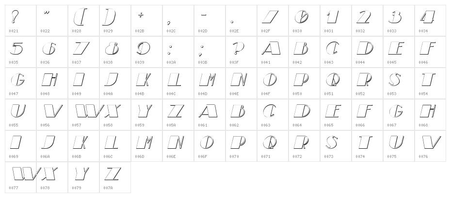 Theatrical Shadow Italic Character Map