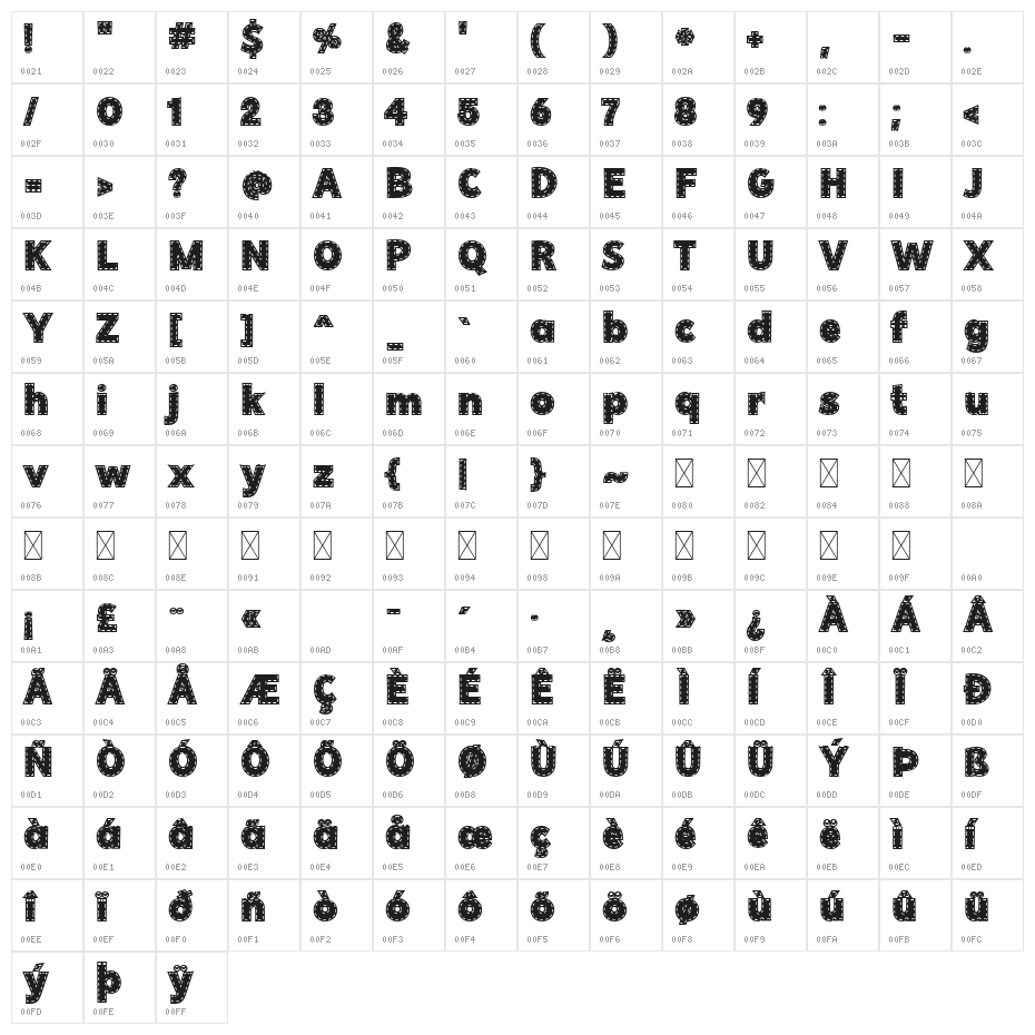Thick Stitch Character Map