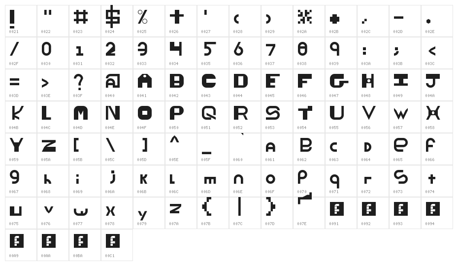 ThickThin Regular Character Map