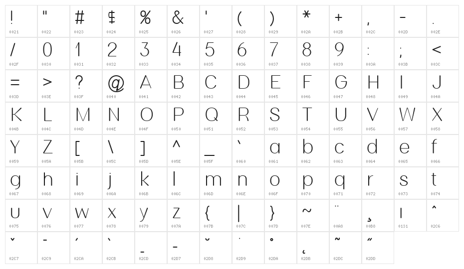 Thick_Calibri Character Map