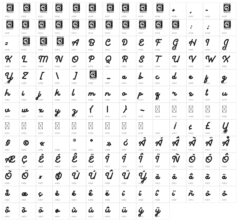 Thickline Personal Use Character Map