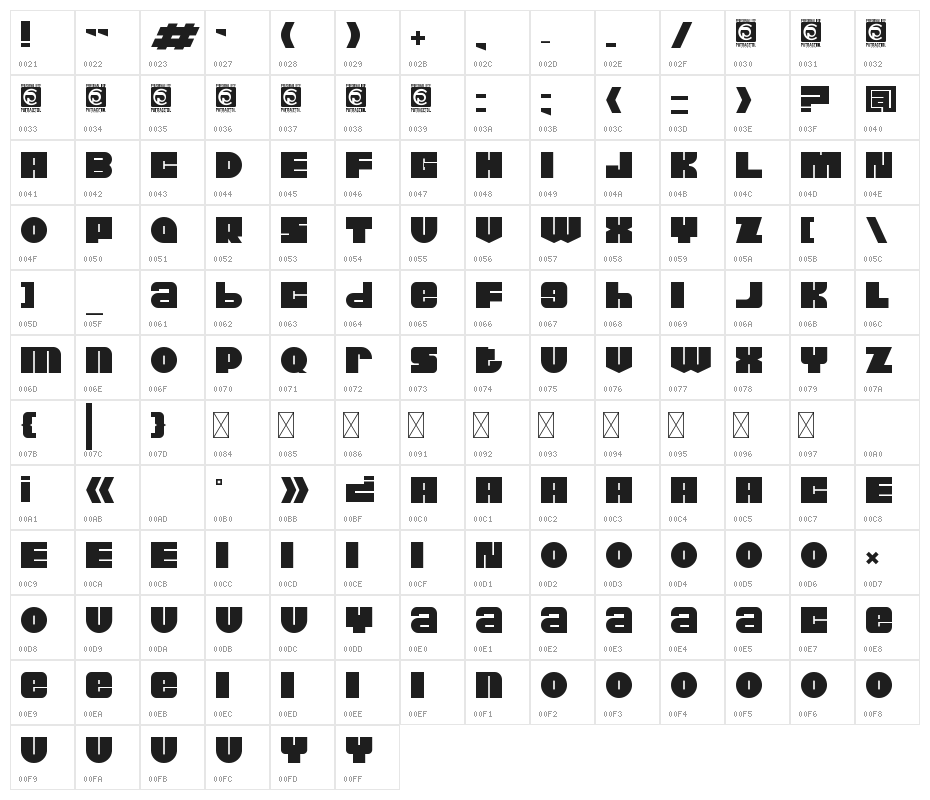 Thicxer Character Map