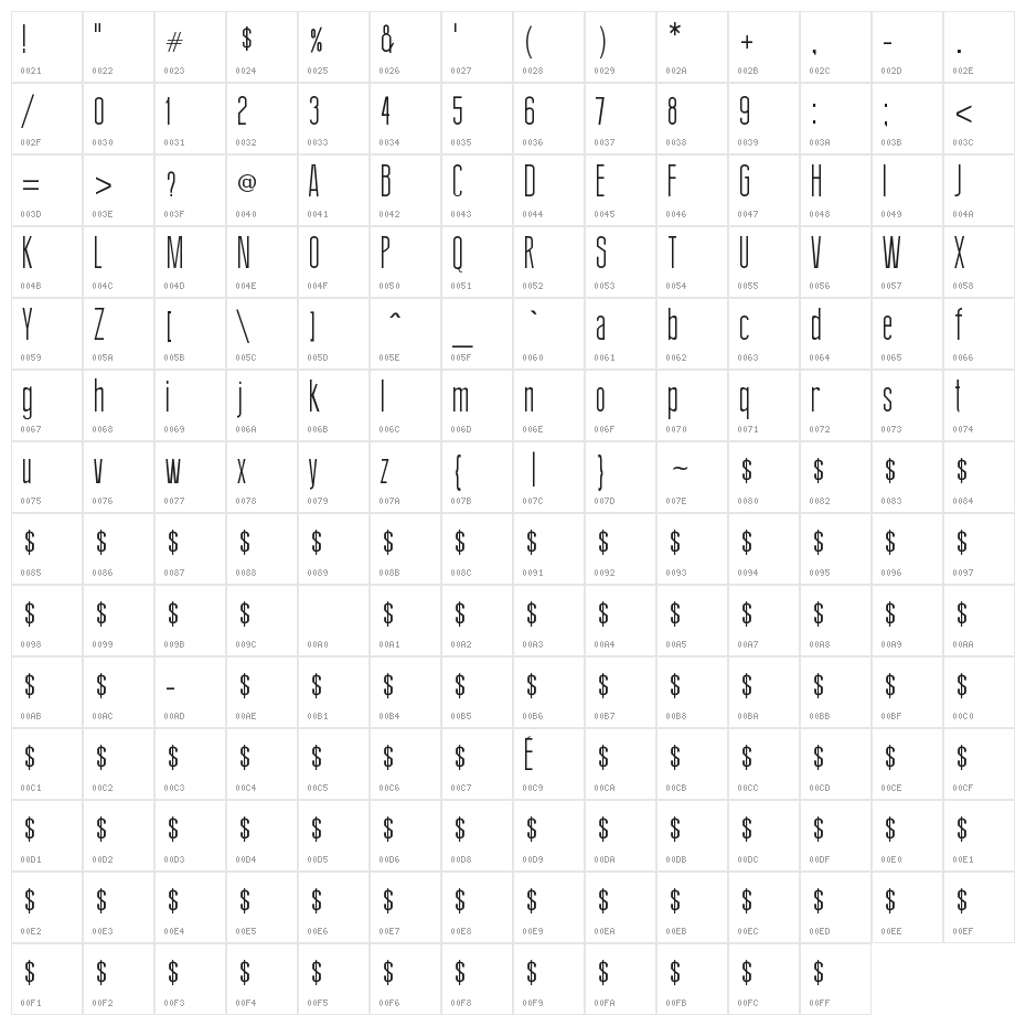 Thin Design Character Map