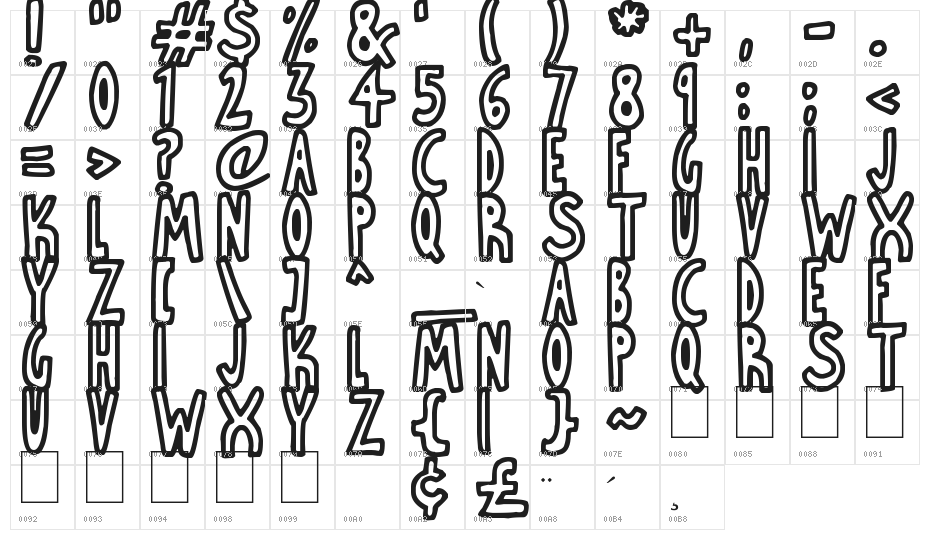Thin Toon Outlines Character Map