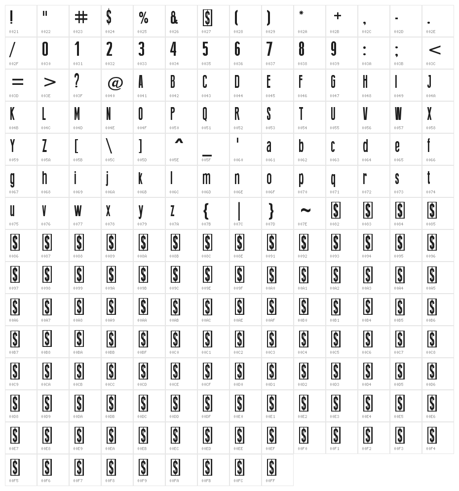 Thing Press Character Map