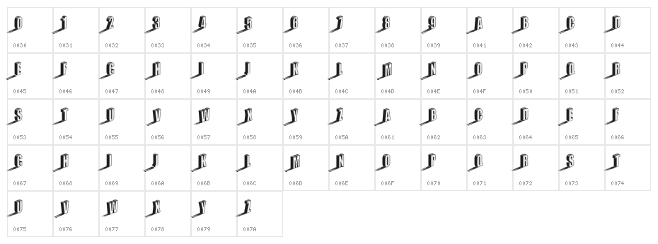 Three Dimensions Stroked Regular Character Map