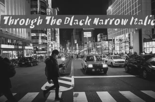 Through The Black Narrow Italic Шрифта examples