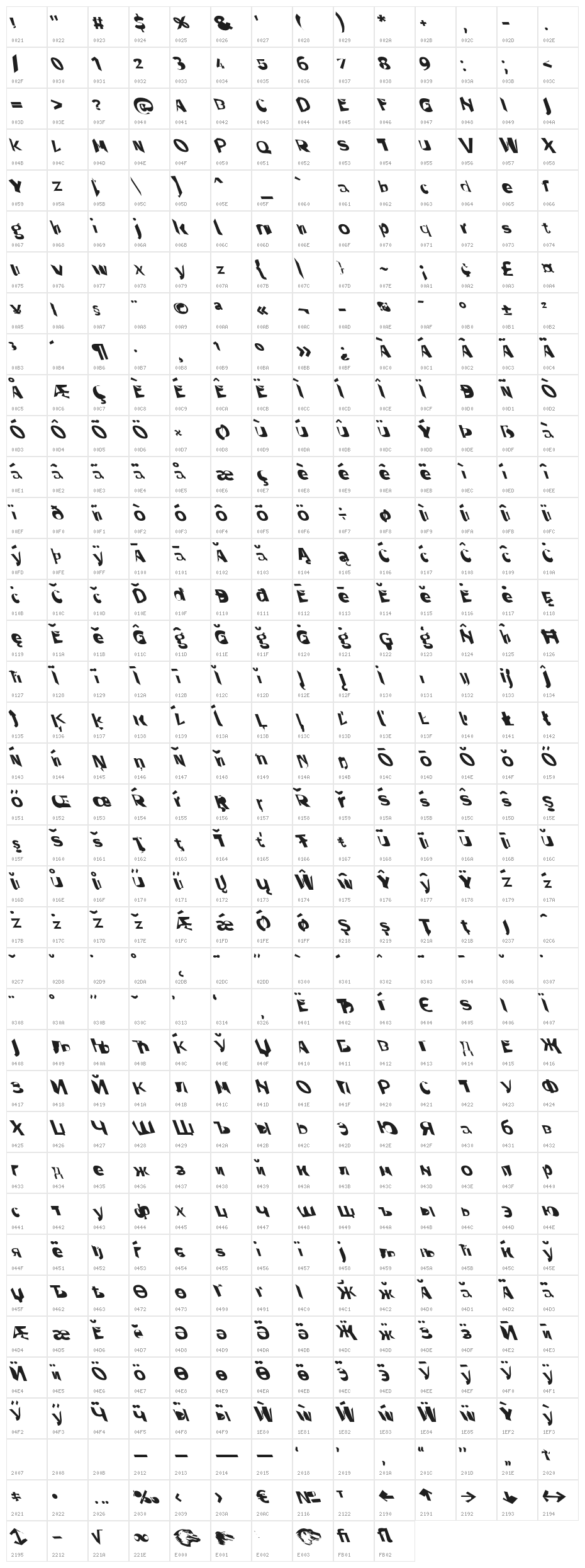 Through The Black Wide Leftalic Character Map