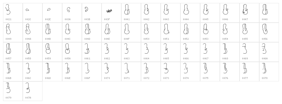 Throw-up Font Character Map