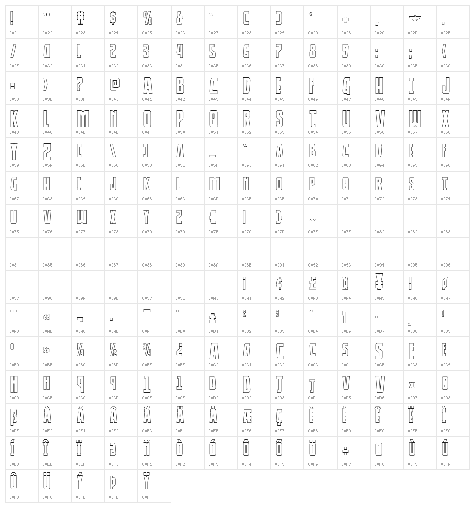 Thunder-Hawk Shadow Drop Regular Character Map