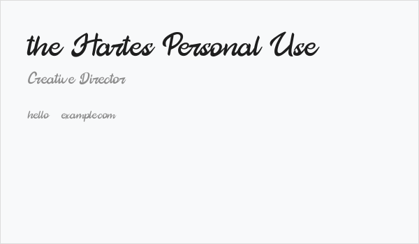 the Hartes Personal Use Business Card