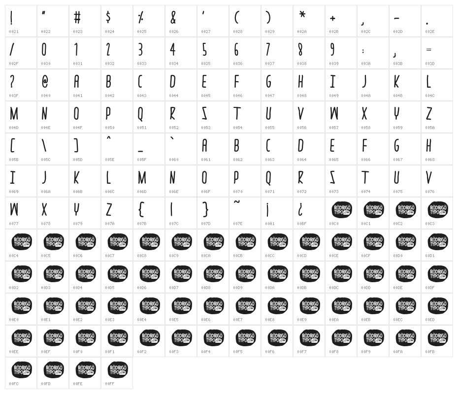 thrasherhandBold Character Map