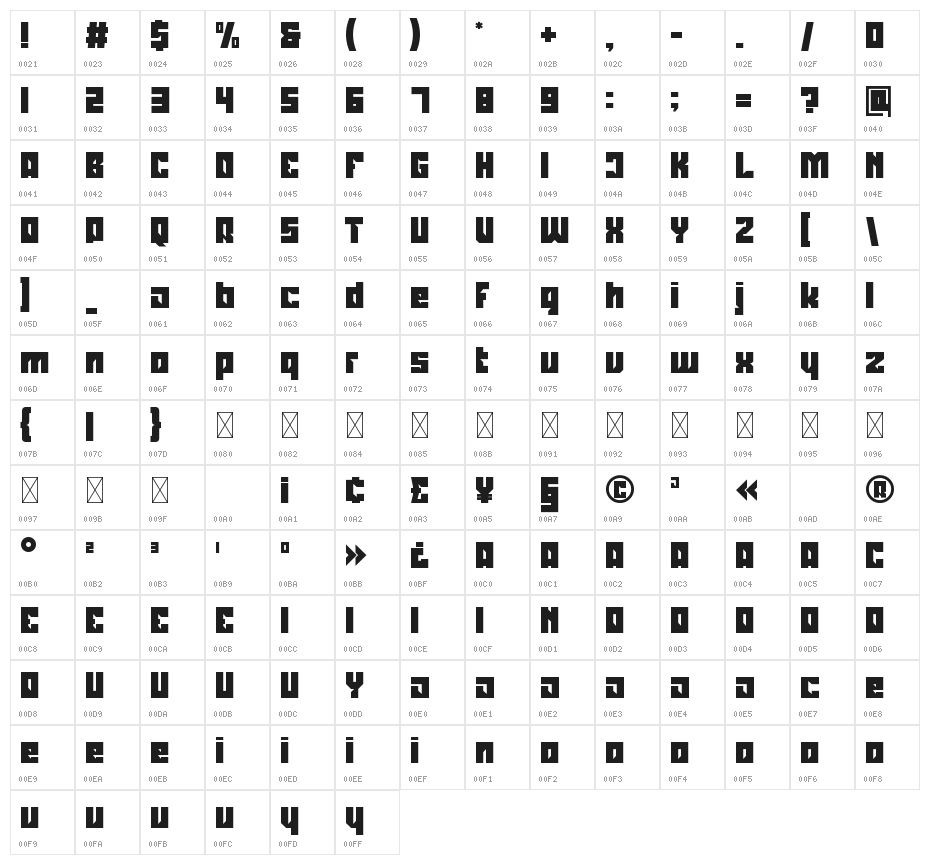 TILL ATTACK Character Map