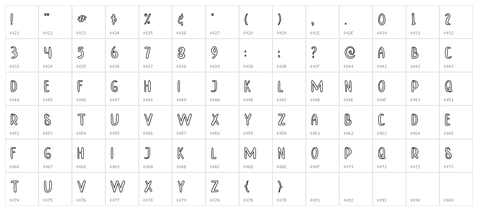 TINNY HURRY OUTLINE Character Map