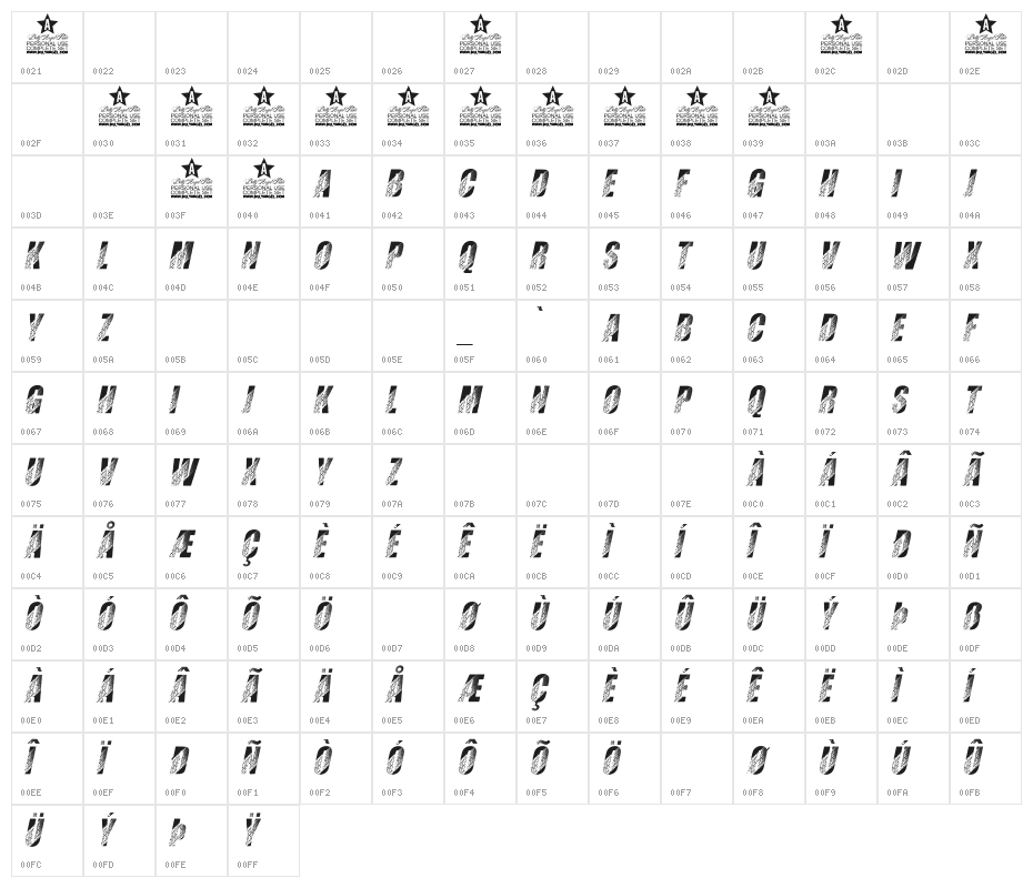 TIRES ITALIC PERSONAL USE Bold Italic Character Map