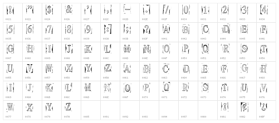Ticket Capitals Outline Heavy Character Map