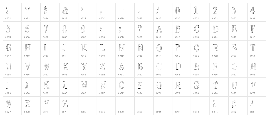 Ticket Capitals Outline Light Character Map