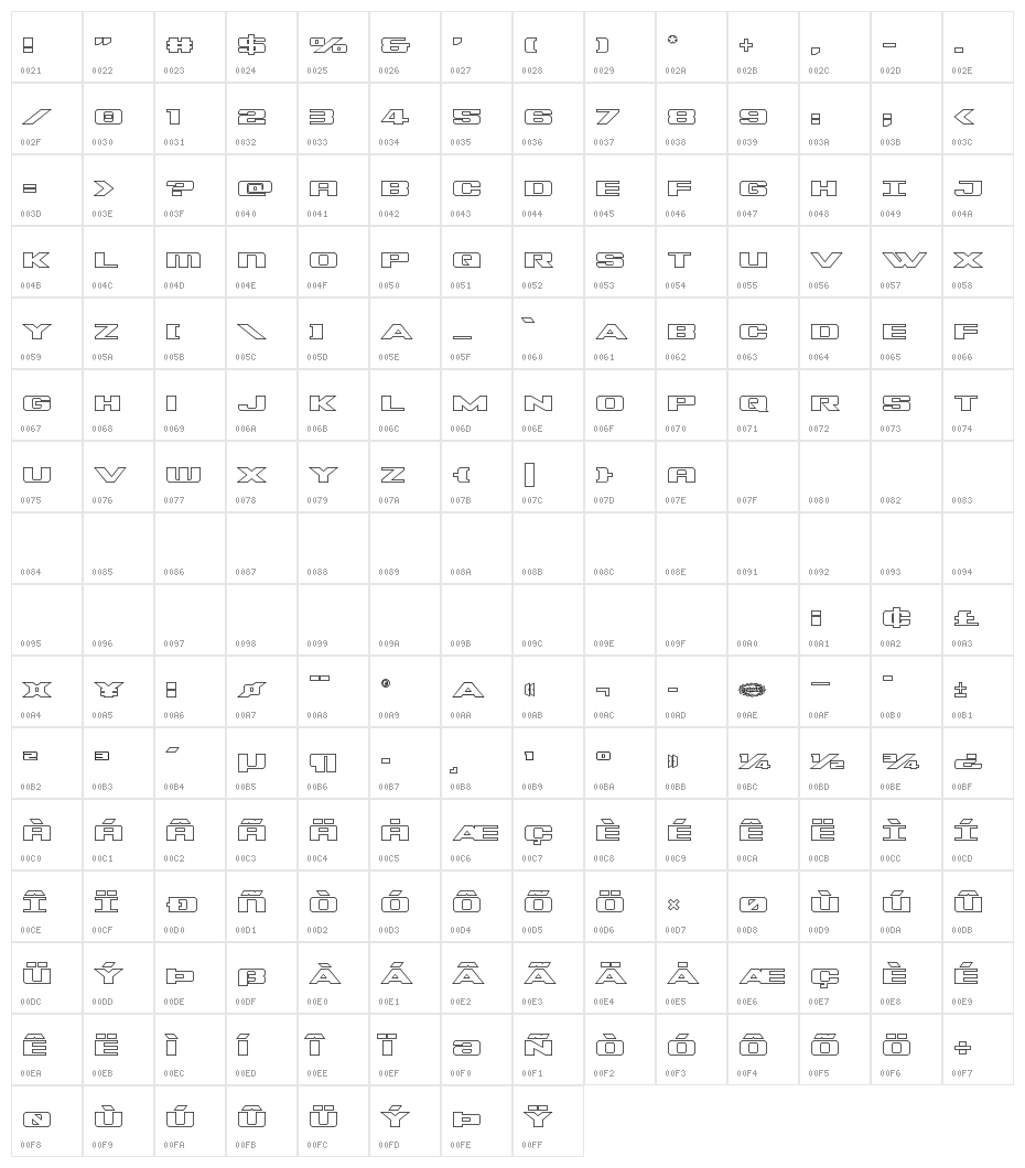 Tigershark Outline Character Map