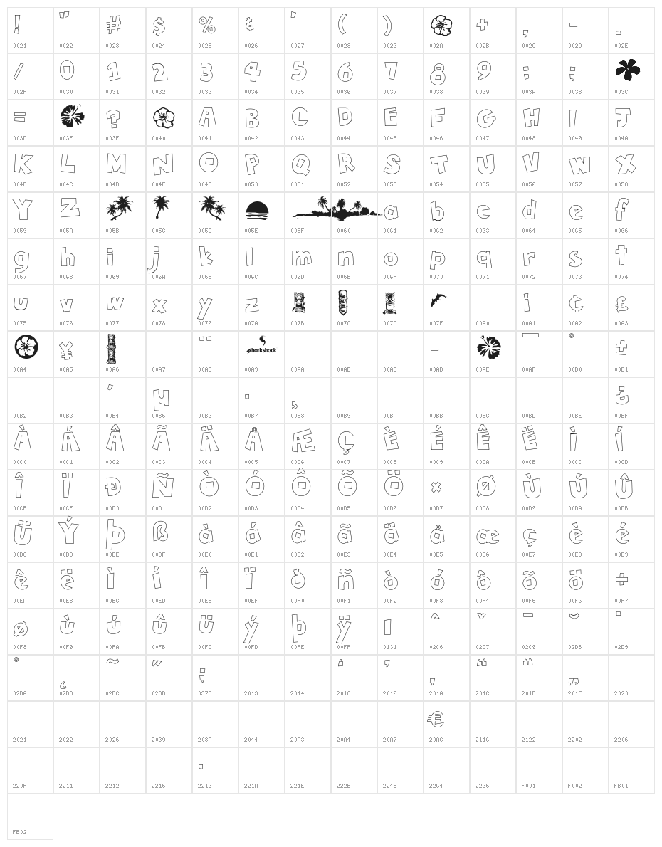 Tiki Tropic Outline Character Map