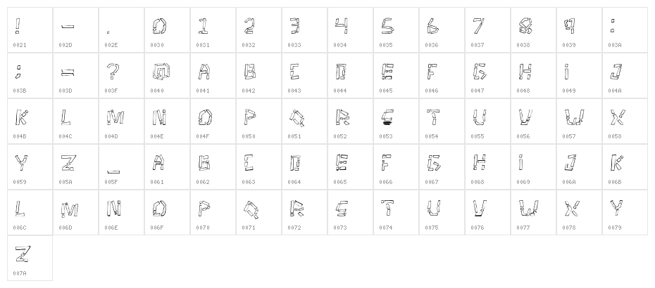 Tikitype Regular Character Map