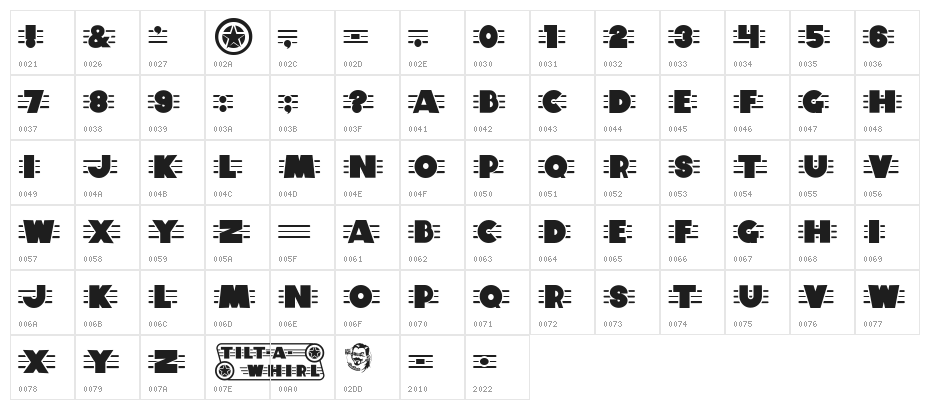 TiltAWhirl Character Map