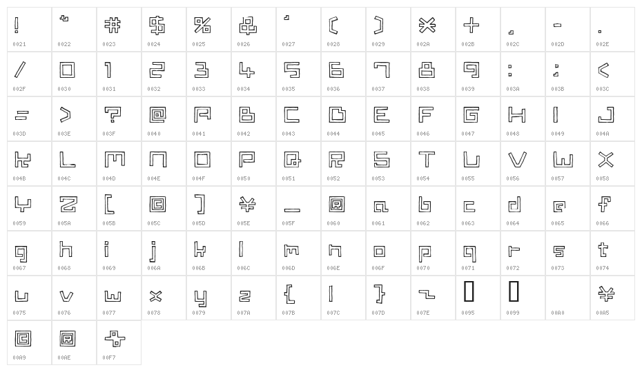 TimberAL Character Map