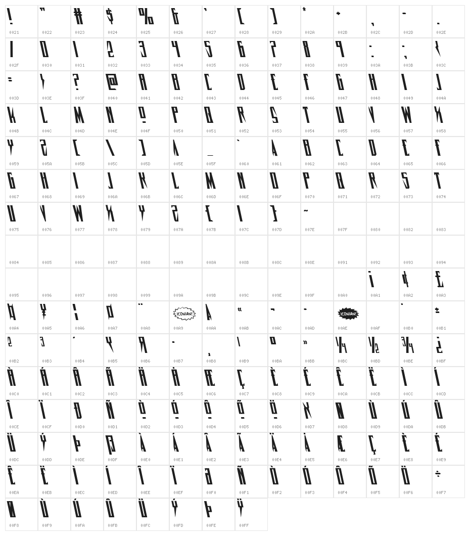 Timberwolf Leftalic Character Map