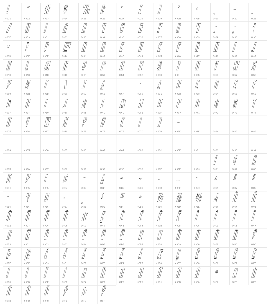 Timberwolf Shadow Italic Character Map