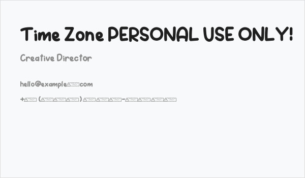 Time Zone PERSONAL USE ONLY! Business Card