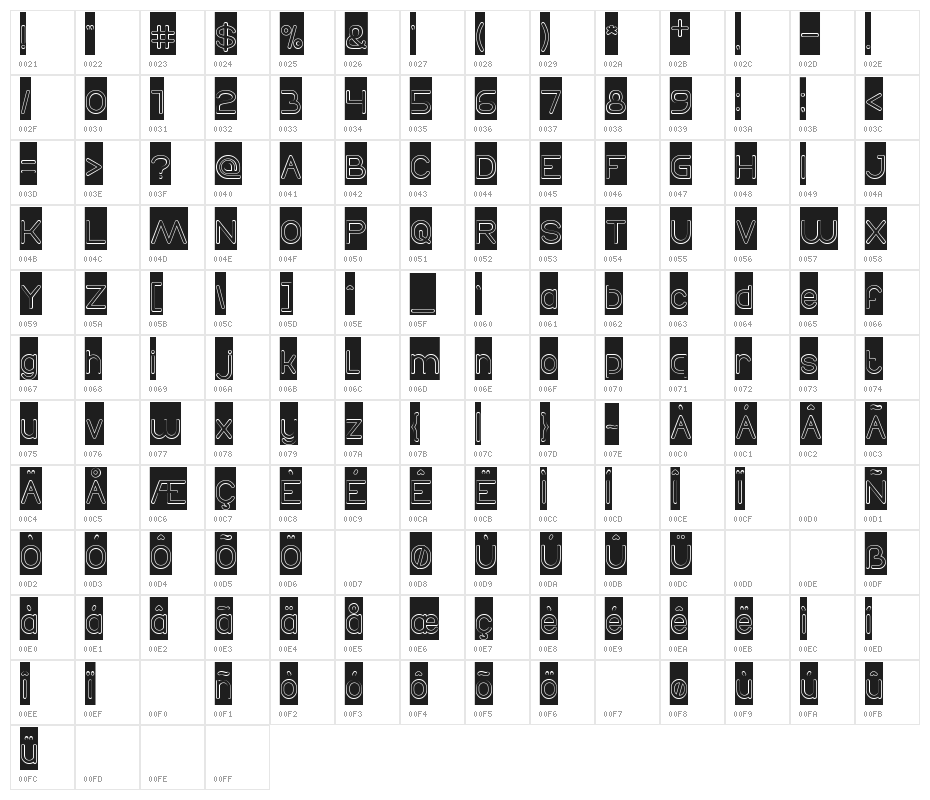 Times New Romance-Hollow-Invers Character Map